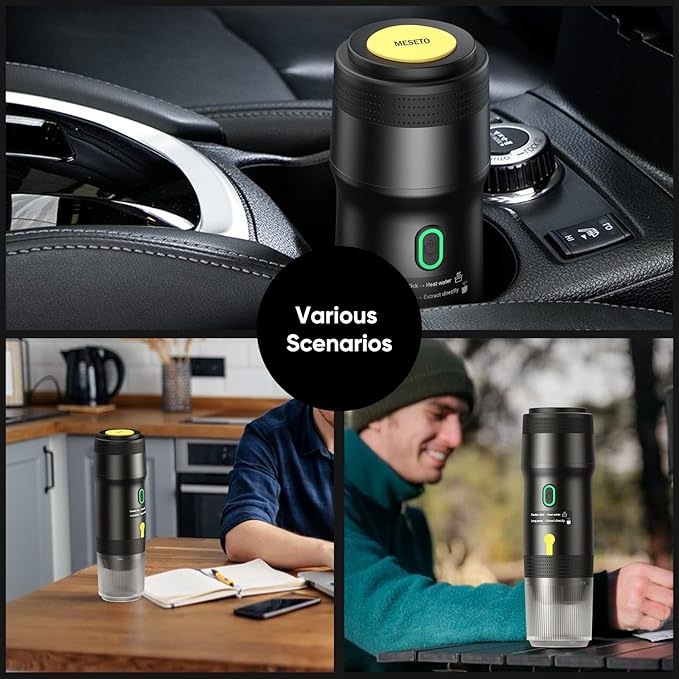 Portable Electric Espresso Machine, Car Self-Heating Coffee Maker with USB-DC, Travel Coffee Machine for Camping, Compatible With NS Capsules & Ground Coffee, Portable Coffee Maker for Hiking, RV,Home