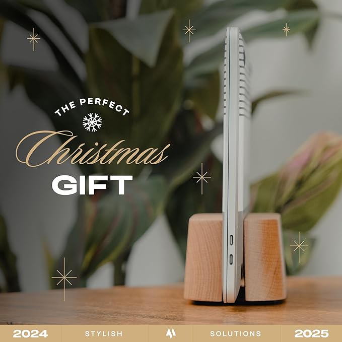 Adjustable Vertical Laptop Stand for Desk, Wooden Laptop Holder, MacBook Pro Stand, Wood Mac Air Dock (Solid Walnut)