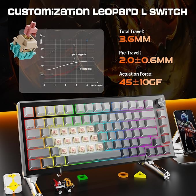 Redragon K732 Wireless Mechanical Keyboard, Anodized All Aluminum Alloy, Side Printed PBT Gasket RGB Gaming Keyboard with Thick Pre-Lubed Linear Switch, 75％ Tri-Mode Hot Swap Programmable for PC Mac