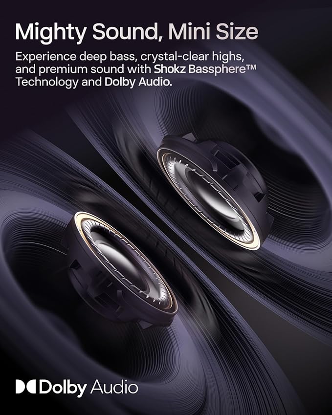 SHOKZ OpenDots ONE - Open-Ear Headphones - Wireless Bluetooth Earbuds with Microphone - Secure, Lightweight, Clip-On Fit - Premium Dolby Audio - Water Resistant - Fast Charging - Up to 40 hrs Playtime