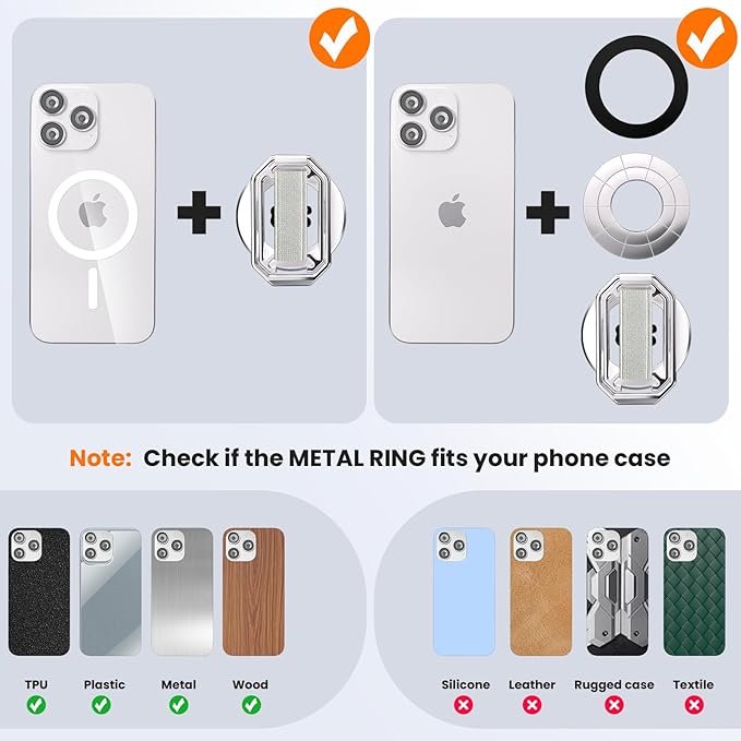 (2025 Upgraded) 4-in-1 Magnetic Phone Grip Stand for MagSafe with Finger Strap Loop,Removable Ring Holder for iPhone 17 Pro Max 16 15 14 13 12,Kickstand for Hands-Free View at Home Work Travel, Silver