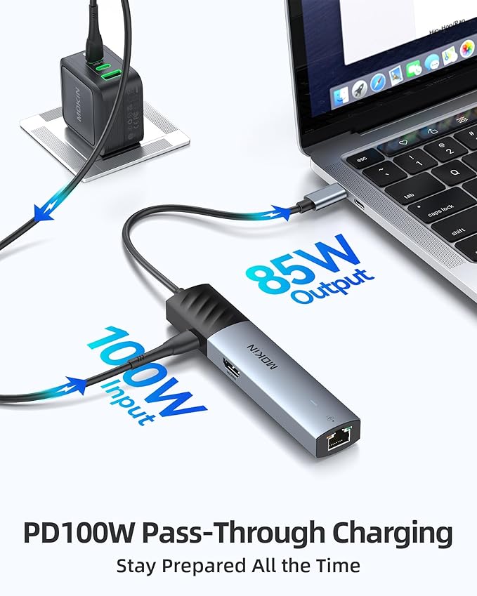 MOKiN 10Gbps USB C Hub Ethernet, 7 in 1 USB C Adapter for MacBook Pro/Air with 4K@60HZ HDMI, 3*USB-C 10Gbps Data, RJ45, USB 2.0, 100W PD, USB C Dongle for MacBook Pro/Air/Dell/HP/Thinkpad/Lenovo.