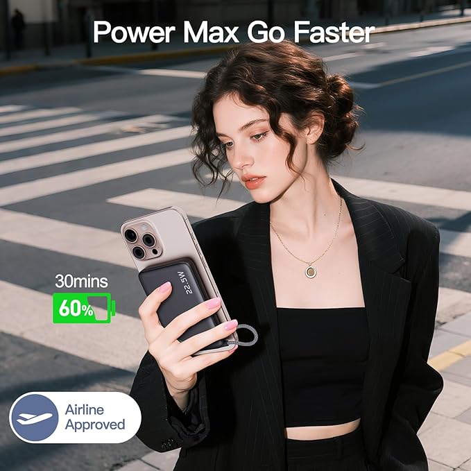 2025 Updated M3 Ultra Slim 0.4'' Wireless Power Bank, 12800mAh Magnetic Portable Charger with Built in Cable and Strap, LED Battery Pack Travel Essentials for iPhone 16/15/14/13/12/Pro/Pro Max Andriod