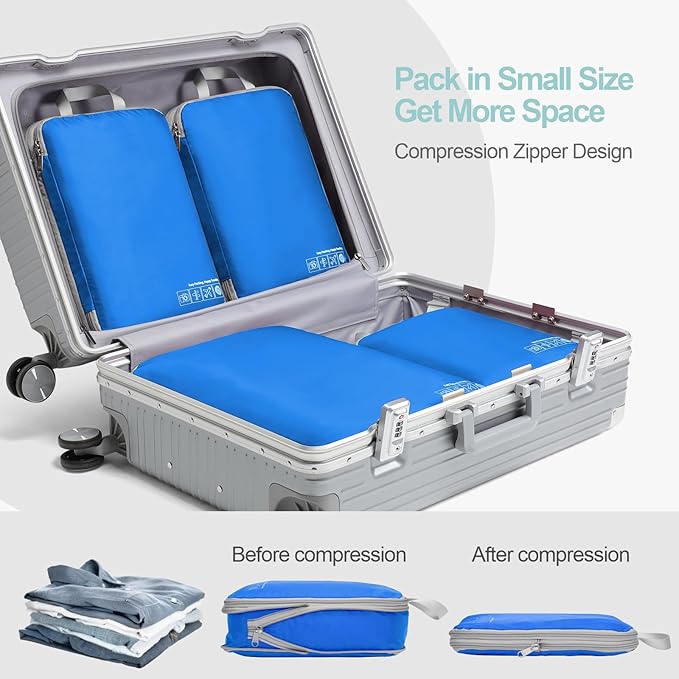 Cambond Compression Packing Cubes for Travel Women - Travel Bags Luggage Organizers Travel Essentials Compression Cubes for Travel Carry on Suitcases Organizer