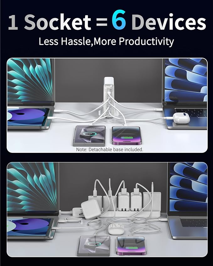 240W USB C Charger 6-Port, PD3.1 GaN Charger with LED Display Desktop Fast Charging Station for MacBook Pro/Air - iPhone Pro - iPad Pro - Dell XPS - Galaxy - Pixel - Laptops and More, White