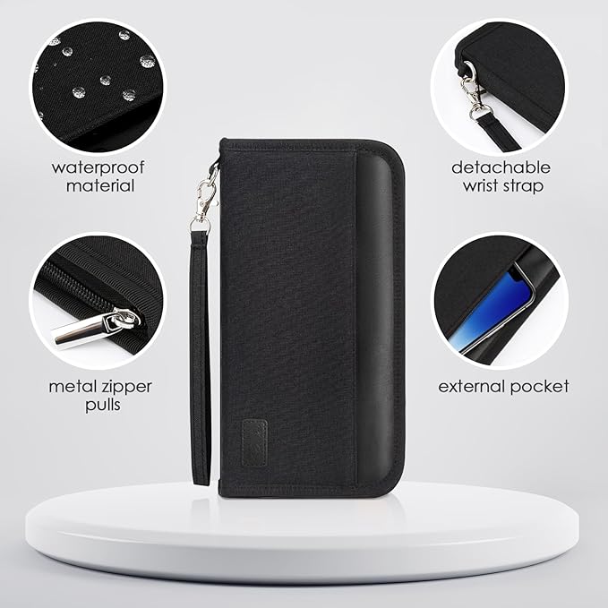 Passport Holder Family, RFID Blocking Travel Passport Wallet for 4-6 Women Men, Waterproof Travel Document Organizer Credit Cards Case, Portable Passport Bag with Zipper Pocket (Black)