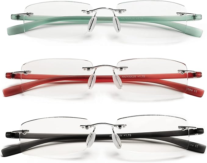 HIYANJN Rimless Reading Glasses For Women Tr90 Blue Light Blocking Eyeglasses Lightweight Frameless Computer Readers(3-Pack,1.25)