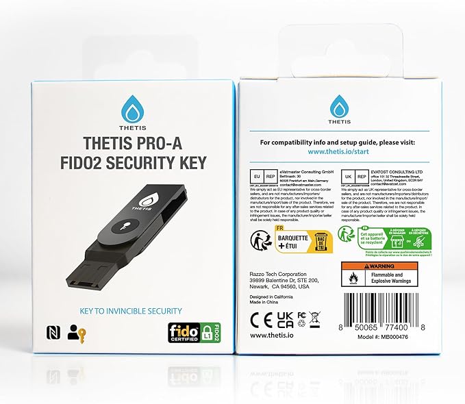 Thetis Pro-A FIDO2 Security Key Passkey Device with USB A & NFC, TOTP/HOTP Authenticator APP, FIDO 2.0 Two Factor Authentication 2FA MFA, Works with Windows/macOS/Linux/Gmail/Facebook/Dropbox/GitHub