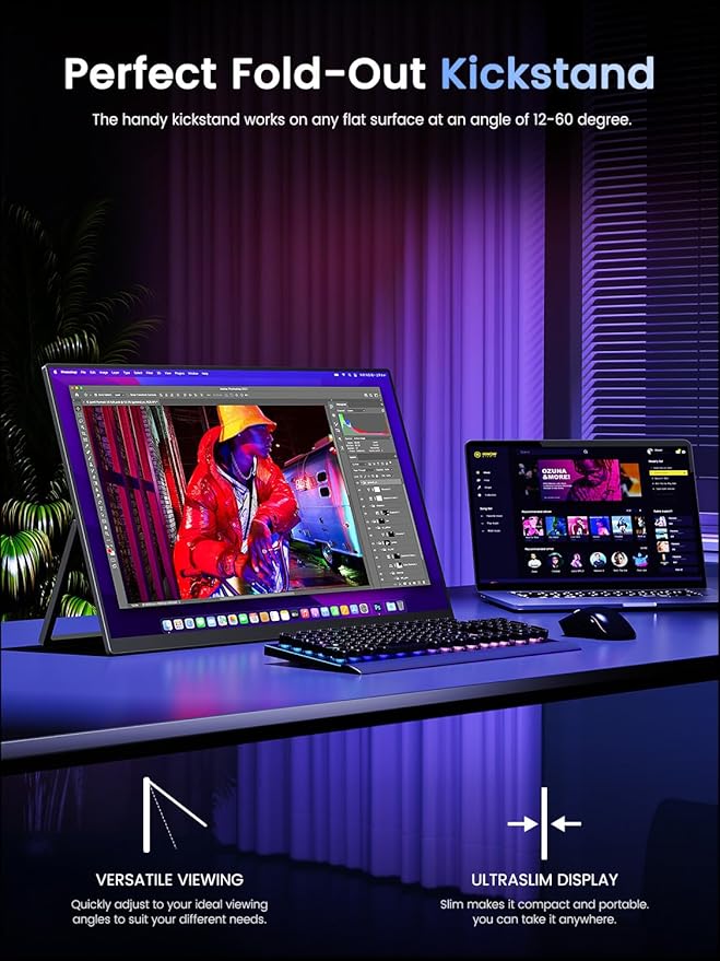 UPERFECT Portable Monitor 4K 120HZ QLED 17.3" | 0.1ms Gaming Monitor, 500 Nits | 3840 * 2160 UHD |100% DCI-P3 | USB-C & HDMI | VESA & Kickstand | Travel Screen for Laptop, Computer, Game Consoles