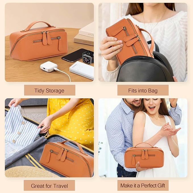 Electronic Organizer Travel Case, Portable Waterproof PU Leather Tech Pouch, Accessories Storage Bag, Compact Travel Cord Organizer for Cable, Charger, Phone, Earbuds (Brown Tech Pouch 2L)