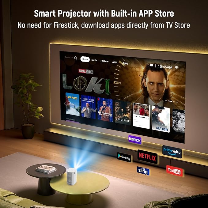 Projector 4K with WiFi and Bluetooth, Portable Projector with Sensorless Auto Focus, Outdoor Movie Projector 120'' Screen Compatible with HDMI/USB/Smartphone/PC/Laptop