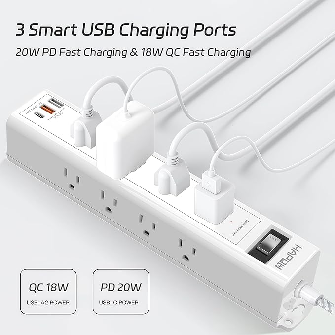 Surge Protector Power Strip 10 FT Extension Cord with Multiple Outlets - 12 Widely AC Outlets and 3 USB Ports, Flat Plug, Wall Mount Outlet Extender with 1700J Overload Protection, ETL Listed