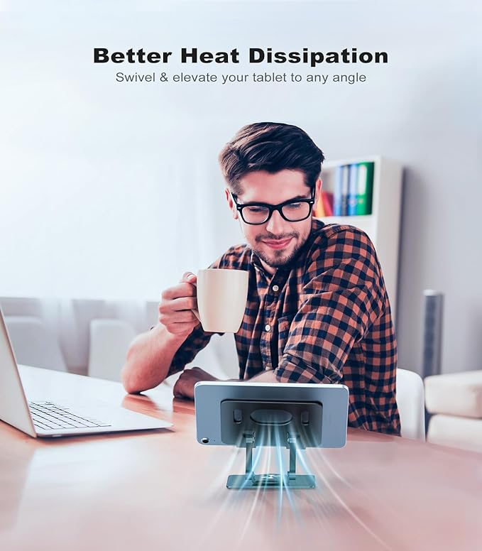 Swivel Tablet Stand with 360 Rotating Base, Adjustable Holder for Drawing, Compatible with iPad Pro/Air/Mini and More (Black)