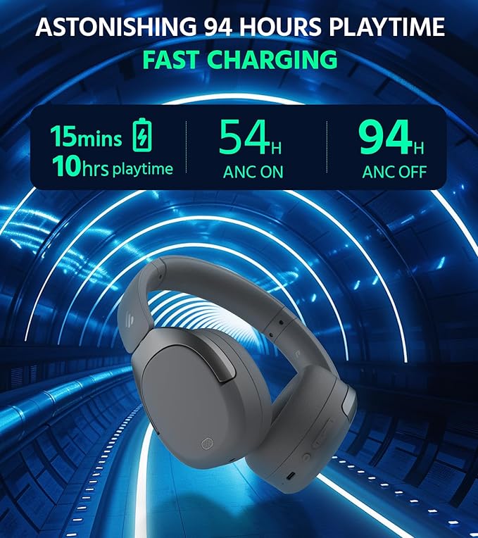 Edifier W830NB Wireless Over Ear Headphones with -45dB Active Noise Cancelling, 94H Playtime, LDAC Hi-Res Sound, Spatial Audio, Fast Charging, Multipoint Connection, Bluetooth V5.4 - Gray