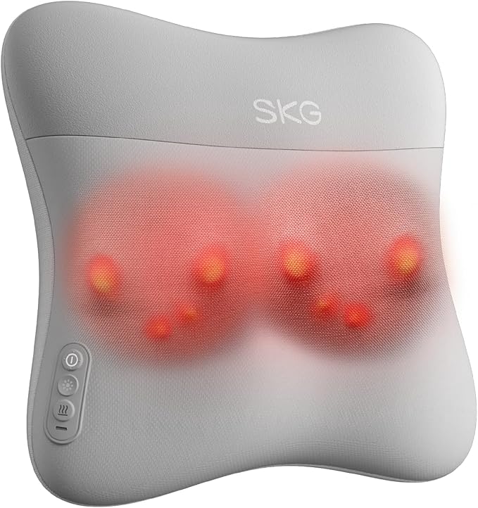 SKG Back Massager for Pain Relief Deep Tissue Cordless Back and Neck Massager Pillow with Dual Sided Heat VS500 Gifts for Men Women(Need to Restart After 15 min)