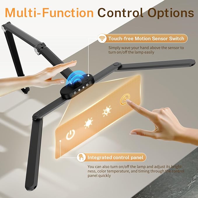 Table Lamp, LED Desk Lamp with Clamp and Base, Architect Desk Lamp for Home Office with Remote Control, 24W Ultra Bright Desk Light with Gesture Sensor Switch, Memory Function, Eye Caring Table Light