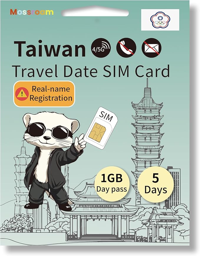 Taiwan 4G/5G LTE Prepaid SIM Card - 1GB High-Speed Data, 5 Days Unlimited Roaming for Travel (Instant Activation)