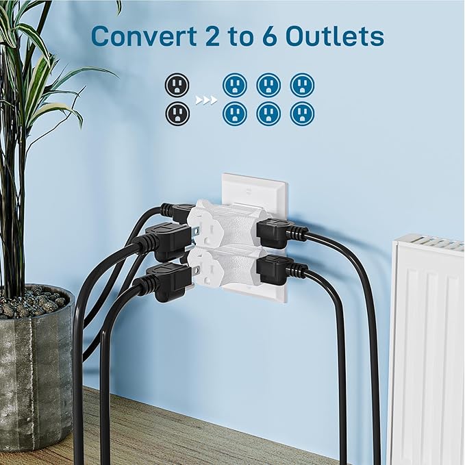 K KASONIC - 3-Outlet Grounding Adapter, [UL Listed] Plug Extender, Heavy-Duty Grounded Power Tap - 3 Pack (White)