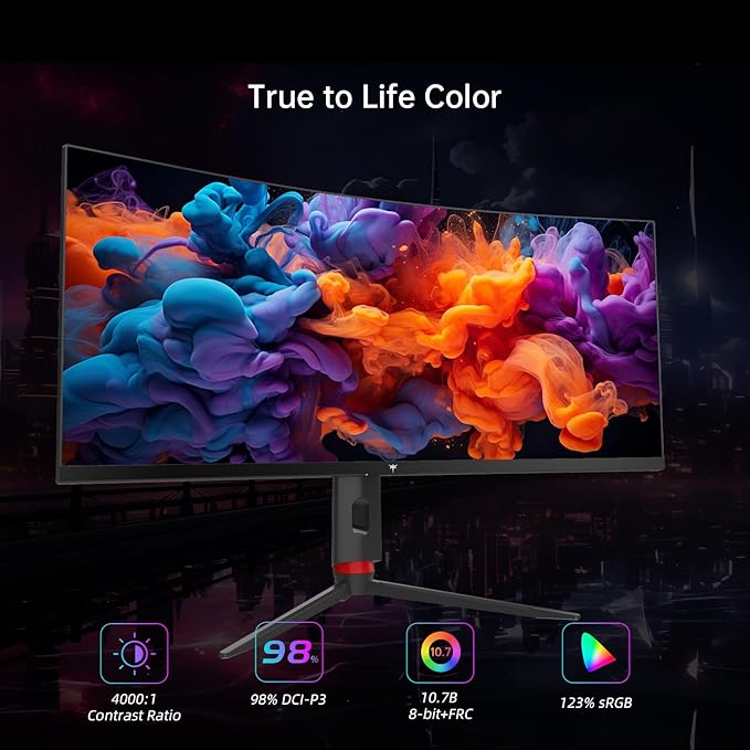 KTC 34 Inch Curved Ultrawide Gaming Monitor, 21:9, 3440x1440p 165Hz 1ms, 1500R Curved Monitor, Freesync G-sync Compatible, HDMI 2.0 x2 & DP1.4 x 2, Height/Tilt/Swivel/Pivot, H34S18S