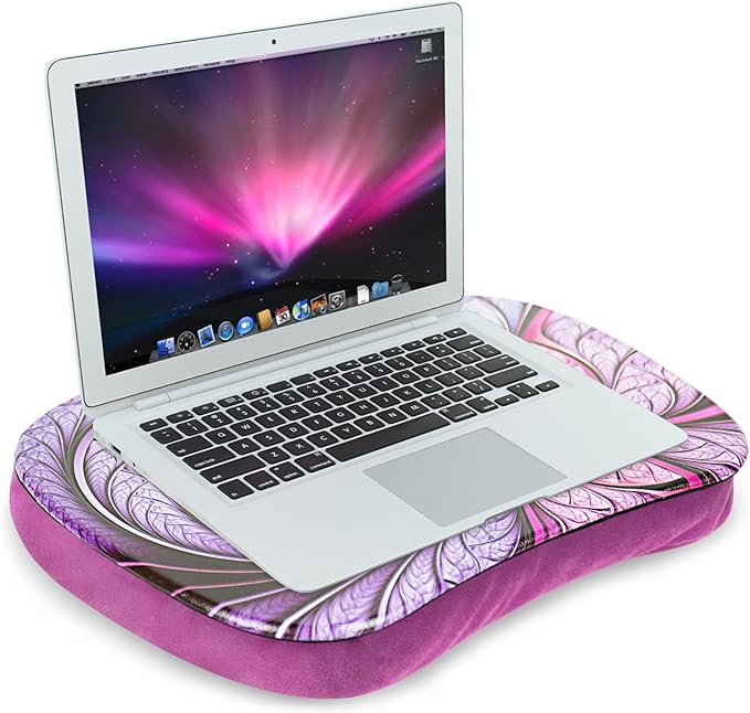 Lap Laptop Desk - Portable Lap Desk with Pillow Cushion, Fits up to 15.6 inch Laptop for Home Office Students Use as Computer Laptop Stand, Book Tablet(1-Purple Flower)