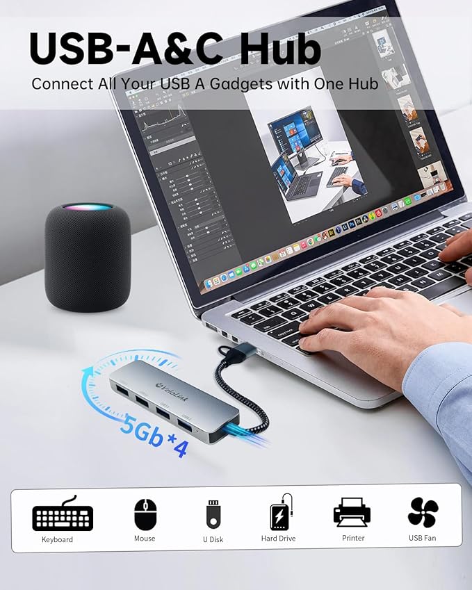 USB 3.0 Hub, USB Hub 4 Port, USB-C Aluminum Hub for Laptop/PC/MacBook/iPad Pro/iMac and More