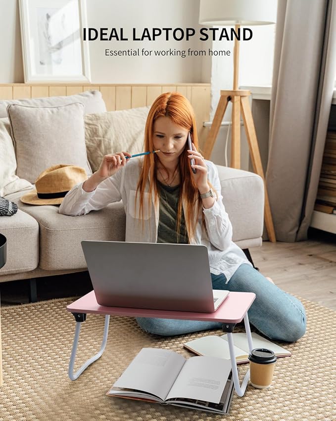 Ruxury Foldable Lap Desk Laptop Stand Bed Desk Table Tray, Breakfast Serving Tray, Portable & Lightweight Mini Table, Lap Tablet Desk for Sofa Couch Floor - Pink