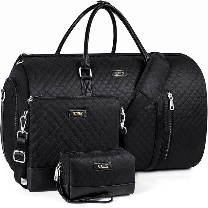 4pcs Convertible Garment Duffel Bag for Travel - 50L 2-in-1 Carry On Weekender Overnight Bag with Toiletry Bag, Fits Suits & Dresses, Trolley Sleeve, Hanging Suit Compartment, Waterproof Shoe Pocket