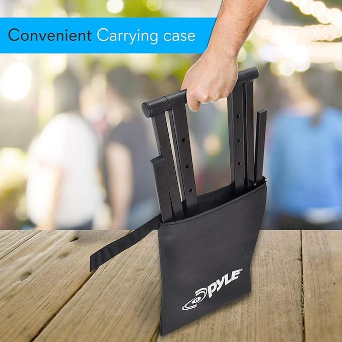 Pyle Portable Folding Laptop Stand - Foldable Laptop Stand with Adjustable Height, Secondary Accessory Tray for iPad, Tablet, DJ Mixer, Workstation, Gaming, Home Use and Carrying Bag Included