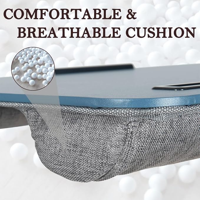 Portable Laptop Desk Fits Up to 16“ Laptops, with Tablet Slot, Built-in Cushion, Great for Home & Office,Lap Desk for Laptop,Lap Desk with Cushion (Blue, Medium)