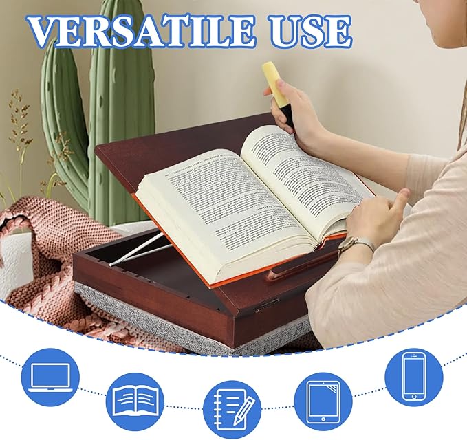 Wood Easel Lap Desk with Storage Schoolhouse Lap Desk with with Detachable Cushion Lap Tray with Cushion Laptop Table for Sofa Serving Tray Adjustable Laptop Stand for Bed for Home Office Schoolhouse