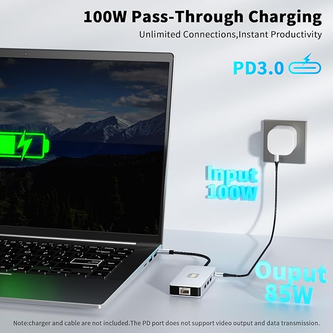 USB C Hub, 9 in 1 USB C to 4K@60HZ HDMI Multiport Adapter, RJ45 Gigabit Ethernet, 3 USB 3.0 Ports, SD/TF Card Reader, PD 100W, Desigend for MacBook Pro Air HP XPS and Other Type C Devices