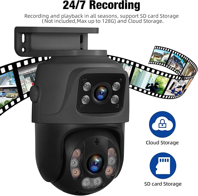 Fuers 6MP PoE Security Camera with Dual-Lens, Surveillance Outdoor Indoor for Home, Person Detection, Work with PoE Security Camera System, Color Night Vision,Two Way Talk,Support 128G SD Card