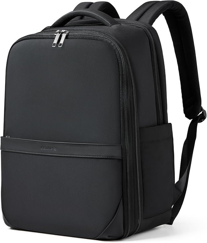 Hanke Expandable Travel Backpack 17 Inch, Full-Open Laptop Backpack Fits 15.6 Inch, Carry On Personal Item Bag with Luggage Strap, Business Work Backpack for Women Men, Black