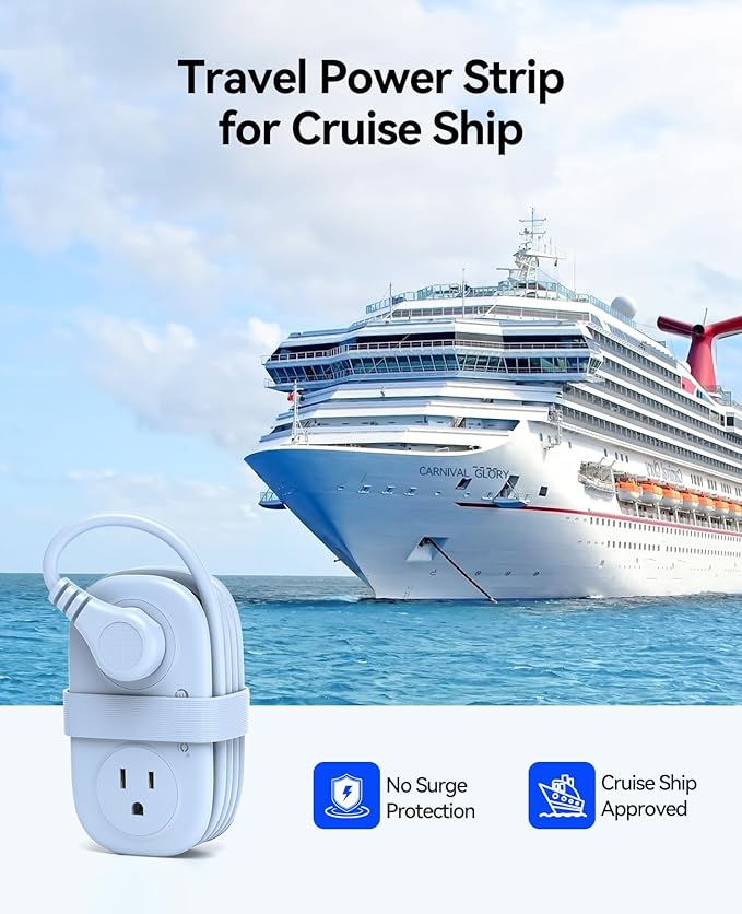 Travel Power Strip with USB C, ORICO 4 Outlets 3 USB Ports (1 USB C) with 4FT Wrapped Short Extension Cord Small Power Strip, Non Surge Protector for Travel, Cruise Ship-AP3