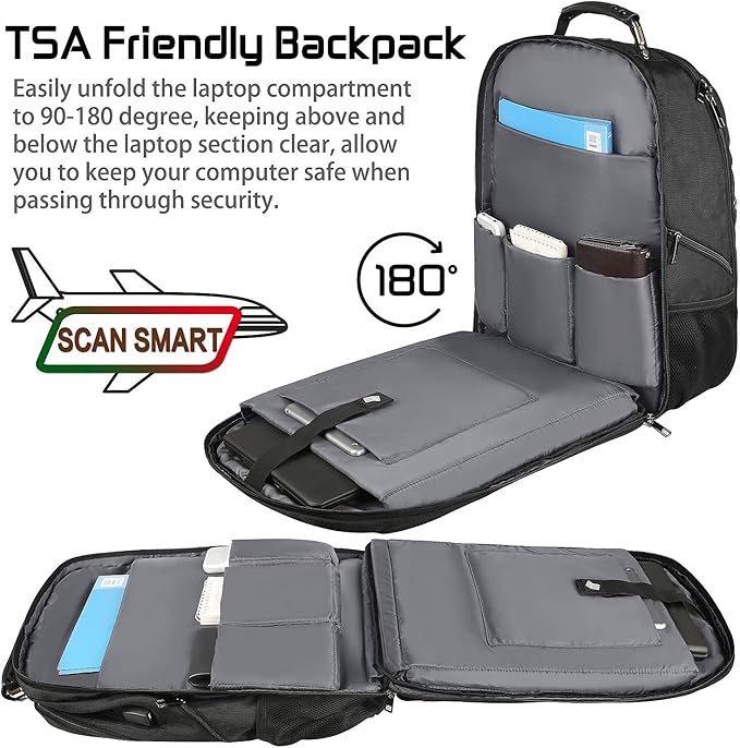 18.4 Laptop Backpack for Men, 55L-60L Extra Large Gaming Laptops Backpack with USB Charger Port, TSA Friendly Flight Approved RFID Anti-theft Pocket, Water Resistant Suiltable for Travel Business Work