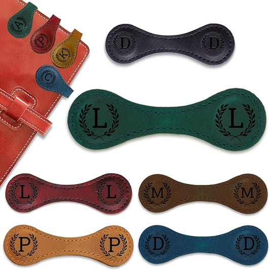 Personalized Leather Magnetic Bookmarks - 26 Letters Name Initial Vintage Engraved Bookmark Book Marker Clips Customized Gifts for Readers Kids Book Lovers Classmate (Green, L)