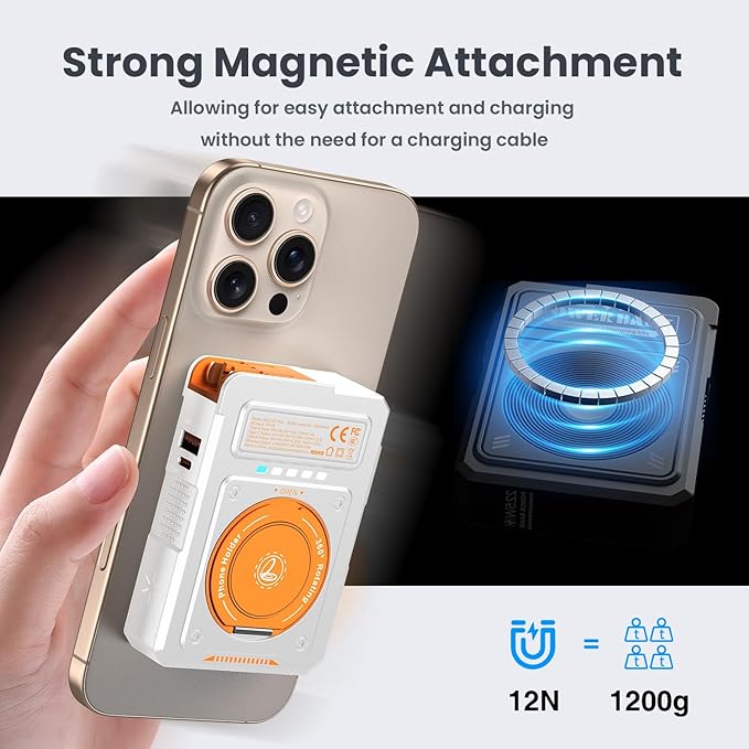 for Magsafe Battery Pack 10000mAh,5-in-1 Magnetic Power Bank Built in AC Plug,Magnetic Wireless Portable Charger for Apple Watch,22.5W Fast Charging Power Bank for iPhone 16 Pro Max/15/14/13/12 Mini