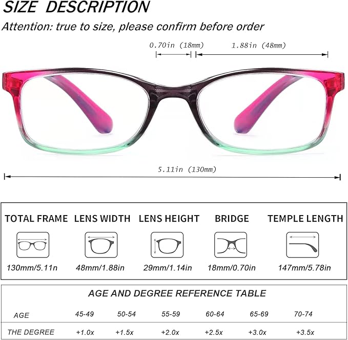 EYEURL Reading Glasses for Women, 2 Pack Blue Light Blocking Readers Lightweight Filter UV Ray/Glare Anti Eyestrain 3.5