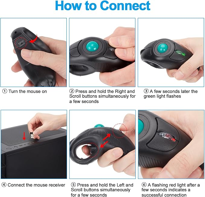 welspo Wireless USB Handheld Finger Trackball(Black) Mouse with Laser Pointer