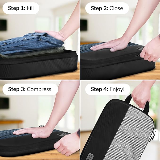 4pc Small Compression Packing Cubes for Suitcases - Carry-on Organizer Cubes - Luggage Packing Compression Bags for Travel