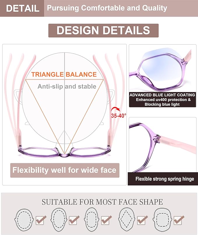 EYEURL 4-Pack Reading Glasses for Women Blue Light Blocking Computer Glasses Vintage Design Diamond Shaped Frame Readers for Women Men Anti Glare Filter Lightweight Spring Hinge Eyeglasses,1.25