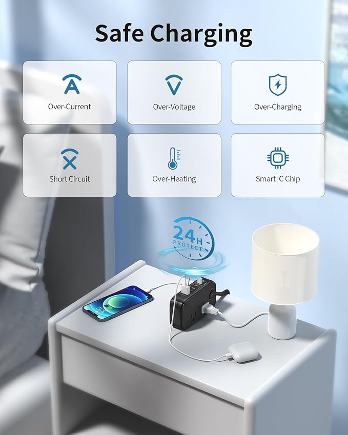 Power Strip with USB C Ports,30W USB C Charging Station,Surge Protection 1200J, 5FT Flat Extension Cord USB Charger Hub for Multiple Devices (Pearl Black, 30w)