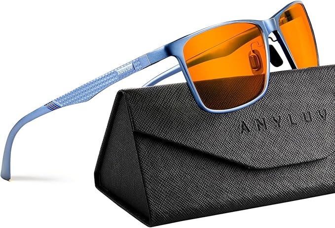 ANYLUV Blue Light Glasses Men, Relieve Eyestrain and Eye Protection, Al-Mg Metal Computer Blue Light Blocking Glasses