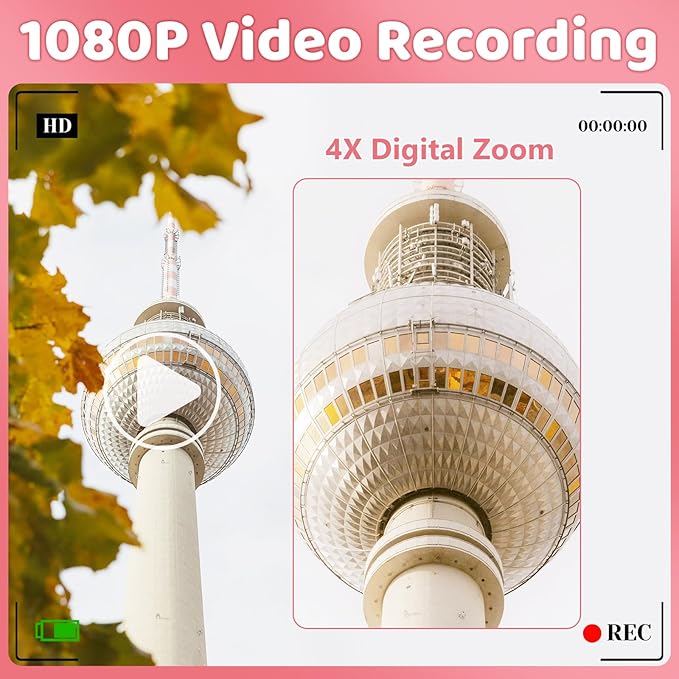 Kids Digital Camera Toys for Girls Ages 3-8, Children Video Camera with Protective Silicone Cover, Birthday Gifts for 3 4 5 6 7 8 Year Old Girls with 16GB SD Card