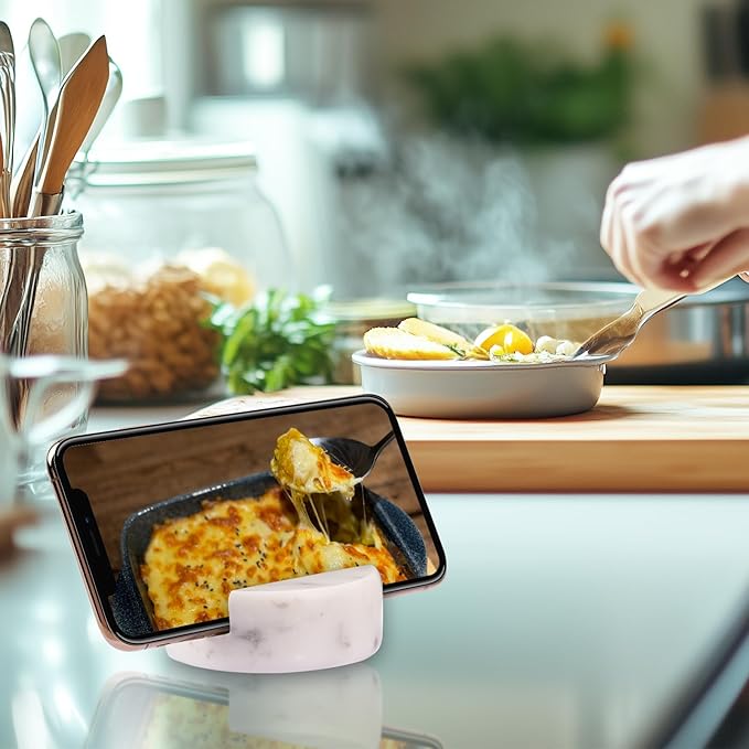 Marble Phone Stand for Desk - Cell Phone Holder for Nightstand Office Decor Telephone Boho White Marble Kitchen Accessories