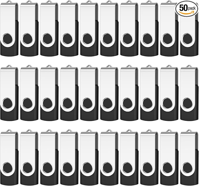 AreTop 50-Pack Flash Drive 8GB Bulk Thumb Drives USB 2.0 Metal Memory Sticks with Lanyard,Portable Keychain Jump Drive Multipack for Date Storage at Home & The Office Black