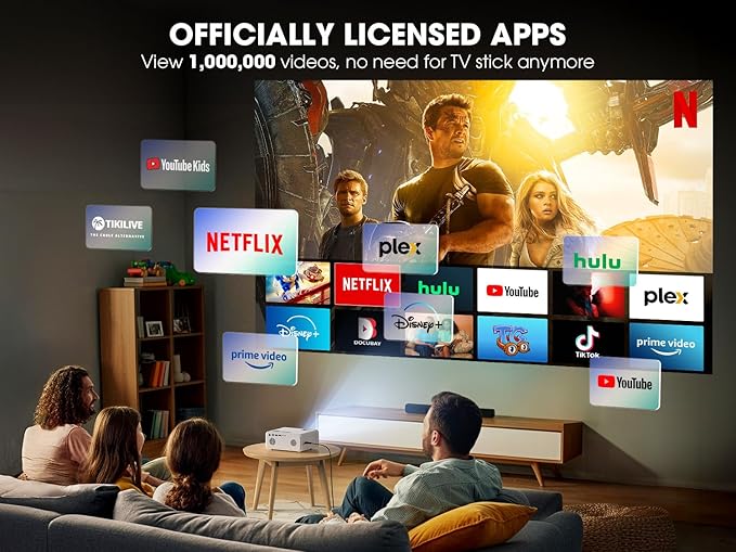 [Netflix Licensed/Dolby Audio] Smart Projector with WiFi and Bluetooth, VIZONY Native 1080P Projector with Apps Built in Netflix, Youtube, Hulu, Disney+, Portable Mini Projector for Indoor/Outdoor