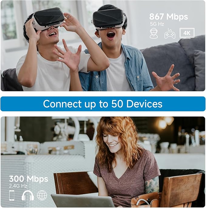 AC1200 WiFi Extender Booster Signal Repeater, 4 FEMs Independent Signal Amplifier Coverage Up to 3500 sq.ft. and 50 Devices, Dual-Band 1200Mbps Signal Extension with WAN/LAN RJ45 Ethernet Port