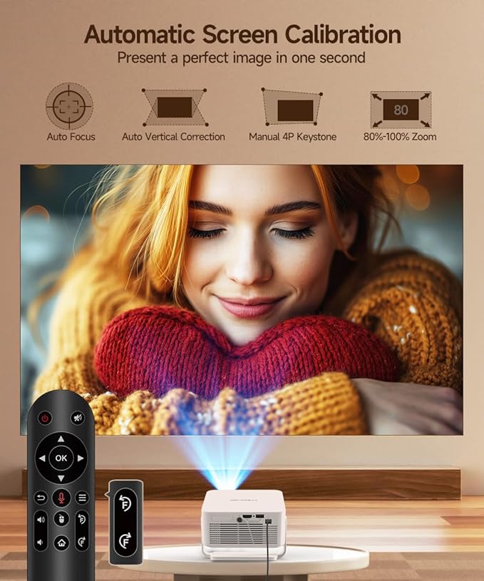 2025 Android 14 Smart Projector 4K & 8K Support, Portable Projector with WiFi 6 and Bluetooth 5.4, Auto Focus & Vertical Keystone, 180°Rotatable, Mini Proyector for Outdoor Home HY300Max