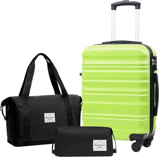 LONG VACATION Carry On Luggage 20 Inch, Luggage Sets 3 Piece with Spinner Wheels & YKK Zipper TSA Lock, ABS+PC Hardside Suitcase Lightweight Travel Luggage (APPLE GREEN, 20 Inch)